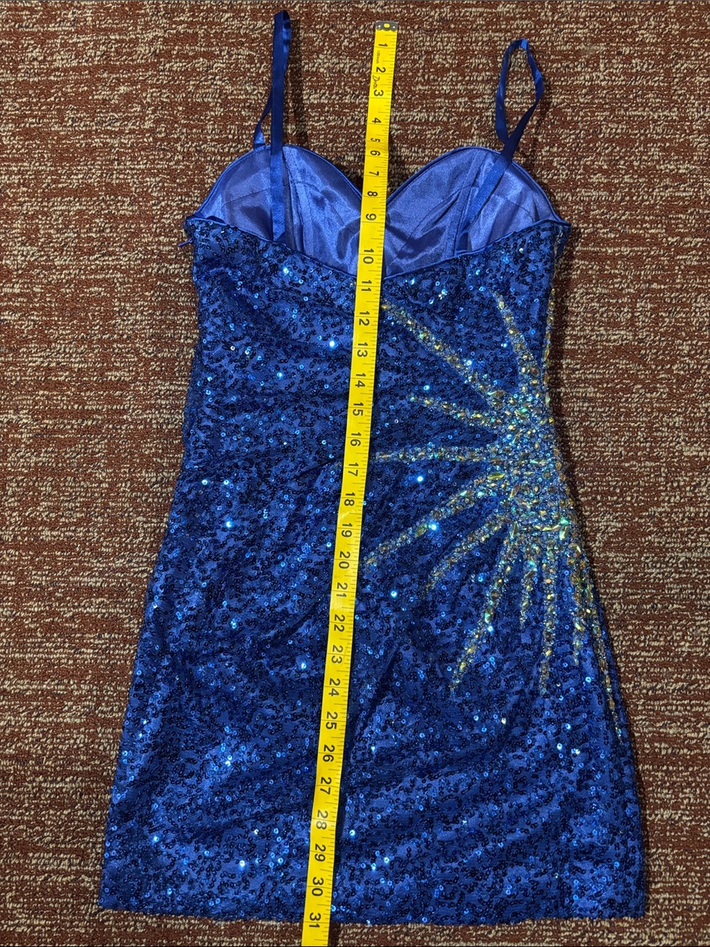 Dave & Johnny sequin mini dress rhinestone side starburst fitted spaghetti strap - Picture 12 of 14
